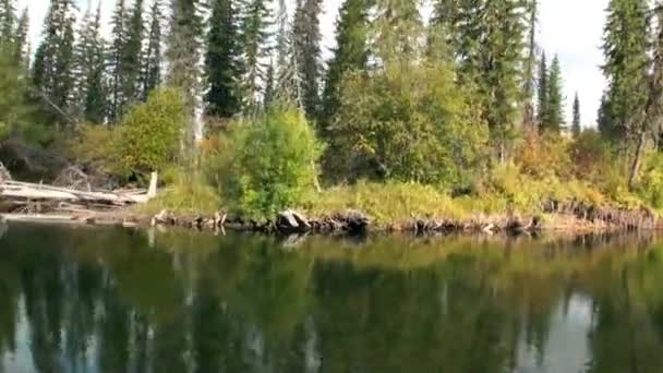 Sparatoria da motoscafo in movimento di rapide con acqua trasparente del fiume Lena. — Video Stock