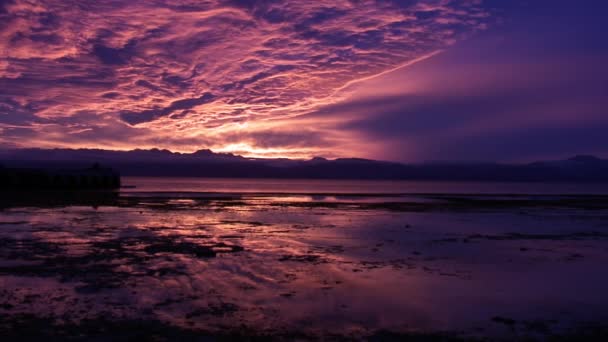 Puesta de sol púrpura escarlata sobre el mar en las islas de la República de Filipinas. — Vídeos de Stock