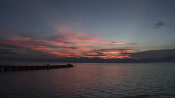 Red sunset over sea on islands of Republic of Philippines. — Stock Video