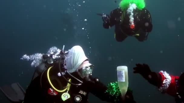 Vacances et plongée sous-marine au Nouvel An près de l'arbre de Noël sous-marin. — Video