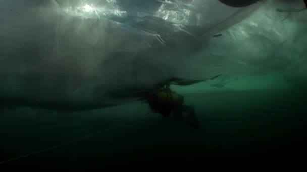 Buceo bajo el hielo bajo el agua del lago Baikal . — Vídeo de stock