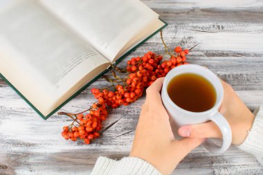 Ahşap bir yandan chokeberry kupa