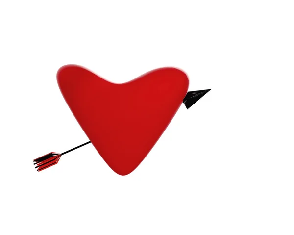 Beyaz arkaplanda 3D oklu kırmızı kalp — Stok fotoğraf