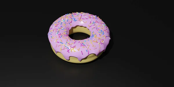 Der 3D-Rendering-Donut, den die Amerikaner lieben, wird auf einem schwarzen — Stockfoto