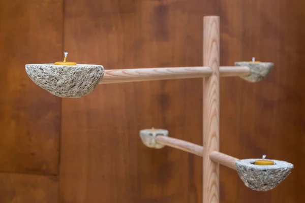 Candle Holder Made with Stone and Wood — Stock Photo, Image