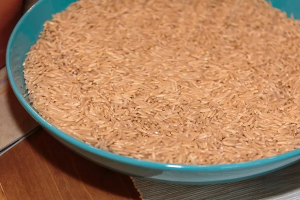 White Uncooked Rice inside Blue Bowl — Stock Photo, Image