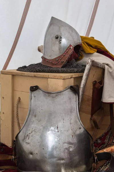 Silver and Metallic Knight Helmet, Shield  and Armour
