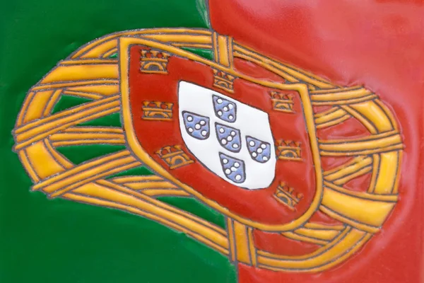 Close Up of Ceramic Portugal Flag Souvenir — стоковое фото