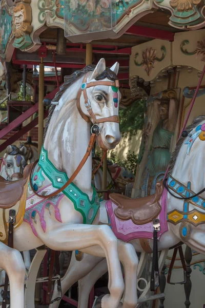 Colorful Carousel Horses in a Holiday Park, Merry-go-round Horse — Stock Photo, Image
