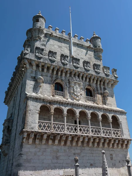 Detail věže Belém na řeku Tagus v Lisabonu, Portugalsko — Stock fotografie