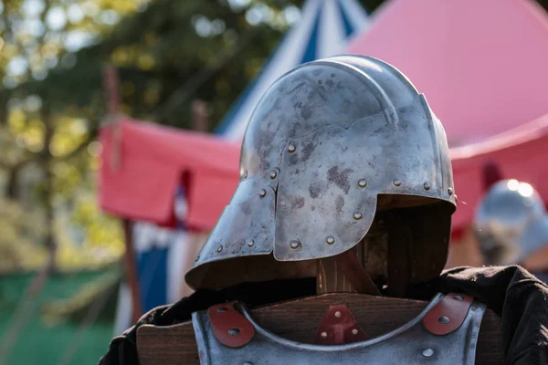 Close up of Medieval Knight's Silver Helmet — Stock Photo, Image