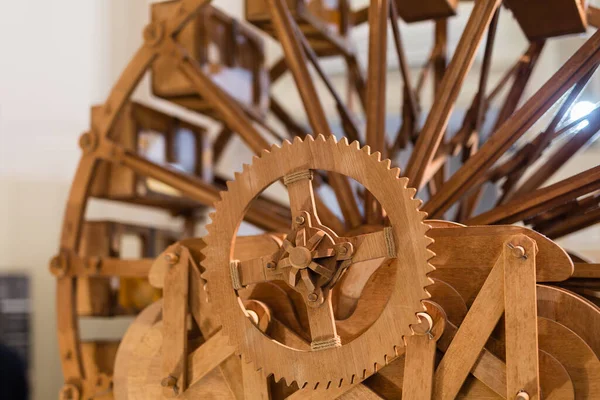 Nahaufnahme Von Wooden Gear Industrial Concept Theme — Stockfoto