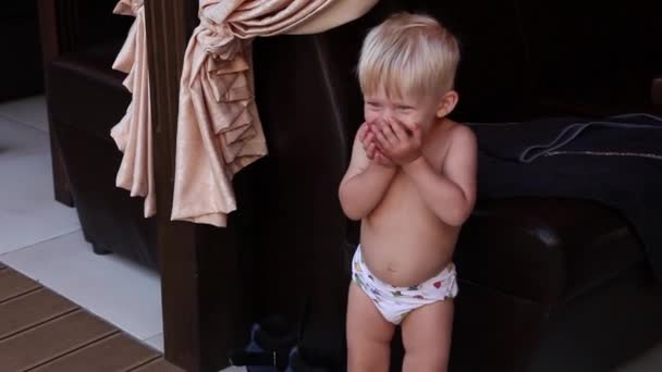 Porträt eines kleinen Jungen, der schwelgt, spielt, das Leben genießt — Stockvideo
