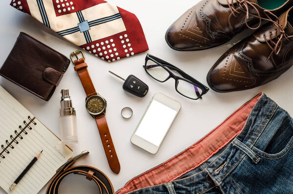 Clothing for men on white background