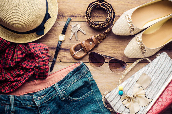 Clothing and accessories for  women ready for travel - life style