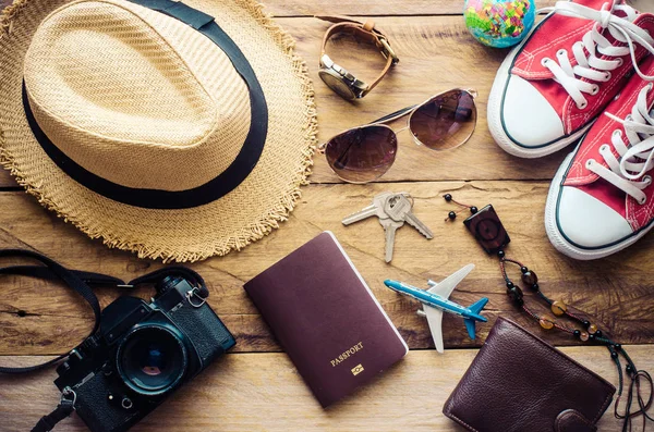 Travel Clothing accessories apparel along for the trip — Stock Photo, Image
