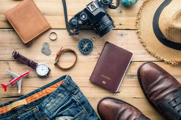 Travel Clothing accessories Apparel along for the trip — Stock Photo, Image