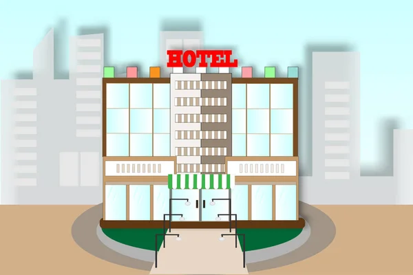Hotel in the city landscape - vector illustration — Stock Vector