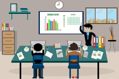 İş adamın işini takım. Açık alan görevliler içinde laptop ile çalışma