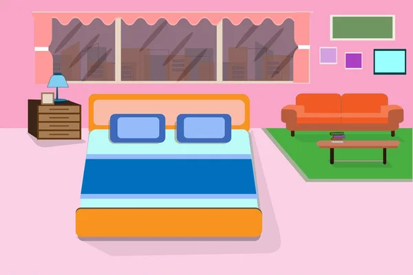 Dormitorio con cama doble y sofá - concepto de vector — Archivo Imágenes Vectoriales