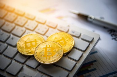 Bitcoin ve onun iş sınıfı laptop çalışmak ve hareket getirmek