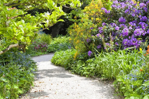 Walkway in a colourful, spring garden — Stock Photo, Image