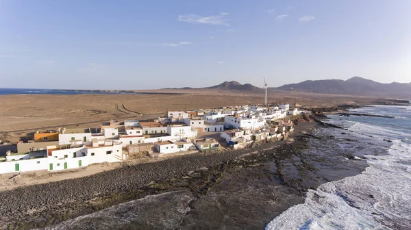 Luchtfoto Van Vissersdorp Aan Kust Van Natuursteen Strand Puerto Cruz — Stockfoto