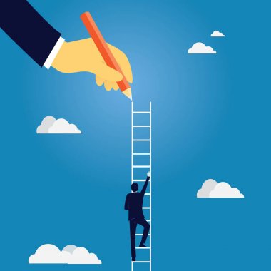 İş liderlik kavramı. Yüksek merdiven tırmanmaya işadamı kurşun