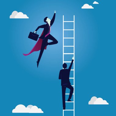 İş rekabet kavramı. Normal çalışan süper iş adamı dövmek