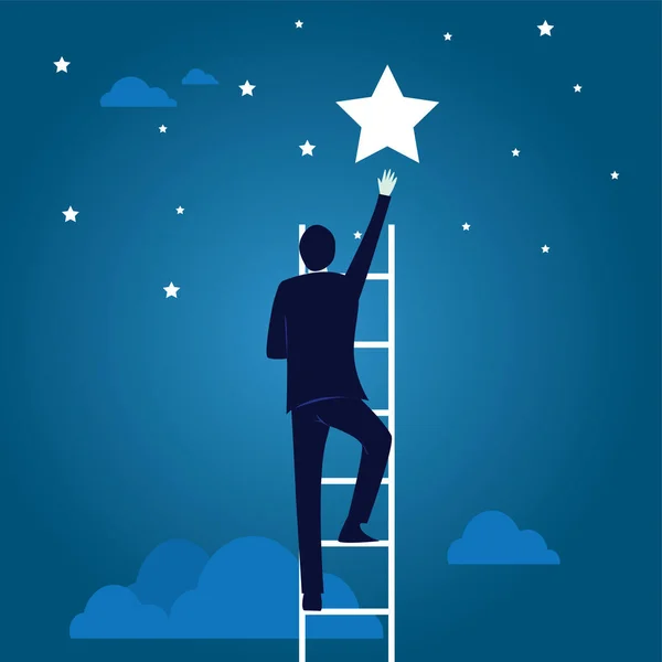 Business Target Concept. Climbing Ladder Reaching Star — Stock Vector