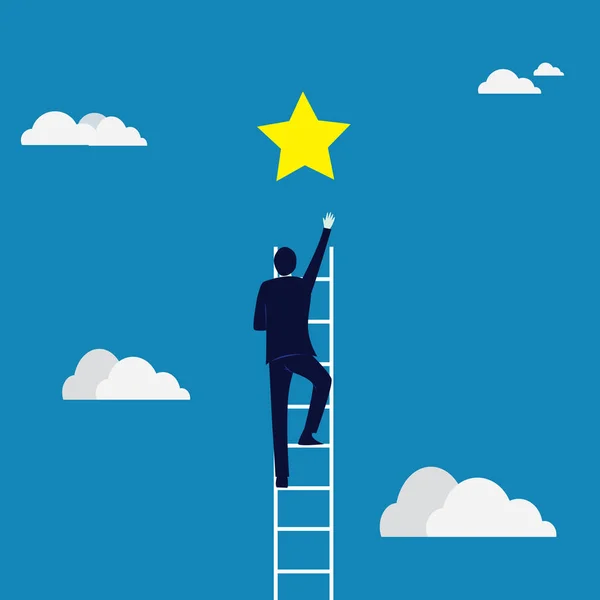 Target bedrijfsconcept. Beklimmen van de Ladder bereiken van Star — Stockvector
