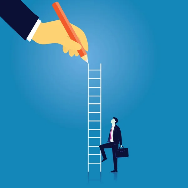 Concepto de liderazgo empresarial. Empresario llevar a subir la escalera alta — Vector de stock