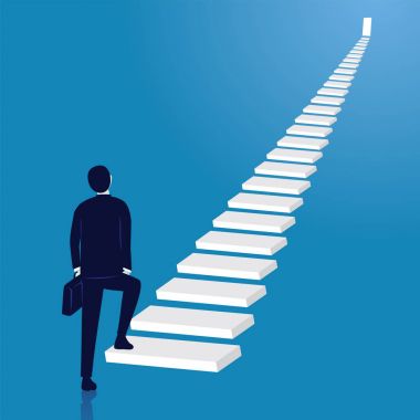 Businessman climb success ladder. Open door on top vector Businessman climb success ladder. Open door on top vector