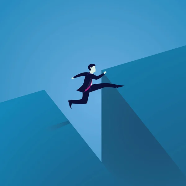 Business Challenge Concept. Homme d'affaires sautant par-dessus l'écart — Image vectorielle