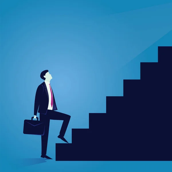 Бизнесмен взбирается по лестнице успеха — стоковый вектор