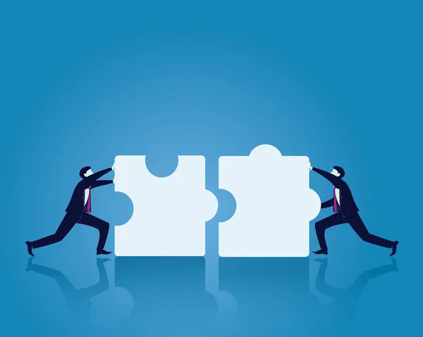 Zwei Geschäftsleute arbeiten an Puzzle zusammen — Stockvektor