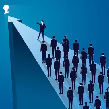 Liderlik kavramı. Yöneticisi önde gelen takım ileriye işçilerin