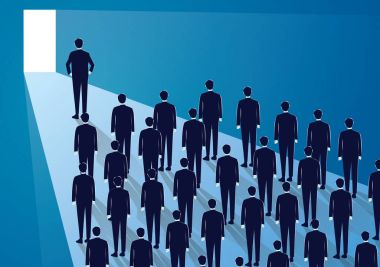 Liderlik kavramı. Yöneticisi önde gelen takım ileriye işçilerin