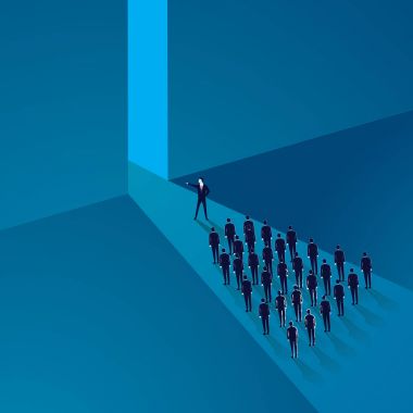 Liderlik kavramı. Yöneticisi önde gelen takım ileriye işçilerin