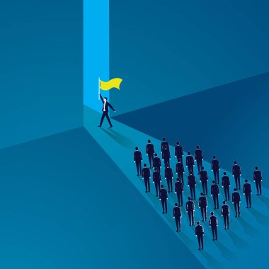 Liderlik kavramı. Yöneticisi önde gelen takım ileriye işçilerin