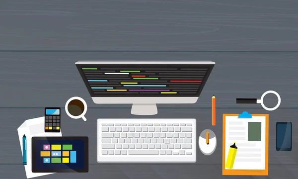 Вид сверху современного рабочего стола — стоковый вектор