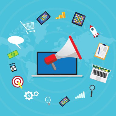 İş kavramı. Internet Online dijital pazarlama vektör