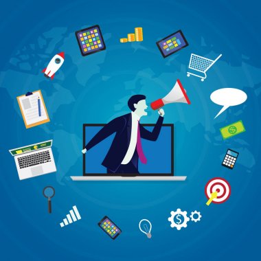 İş kavramı. Internet Online dijital pazarlama vektör