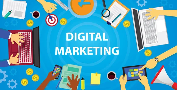 Conceito de negócio. Vetor de Marketing Digital Online na Internet — Vetor de Stock