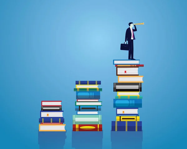 İşadamı ve kitaplar. Bilgi iş eğitim kavramı