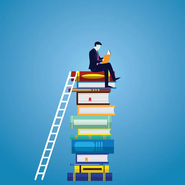 Zakenman en boeken. Kennis Business onderwijs Concept — Stockvector