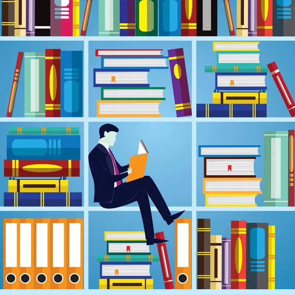 Businessman and Books. Knowledge Business Education Concept — Stock Vector