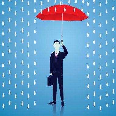 Sigorta koruma kavramı. İşadamı ve şemsiye. Vektör