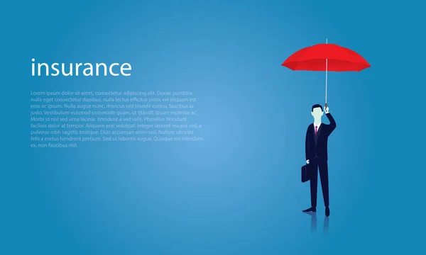 Conceito de proteção de seguros. Empresário e Guarda-chuva. Vetor — Vetor de Stock