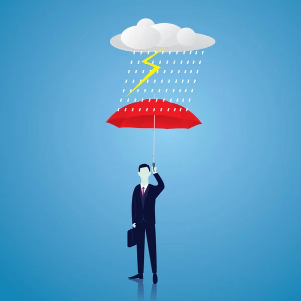 Concepto de protección de seguros. Empresario y paraguas. Vector — Vector de stock